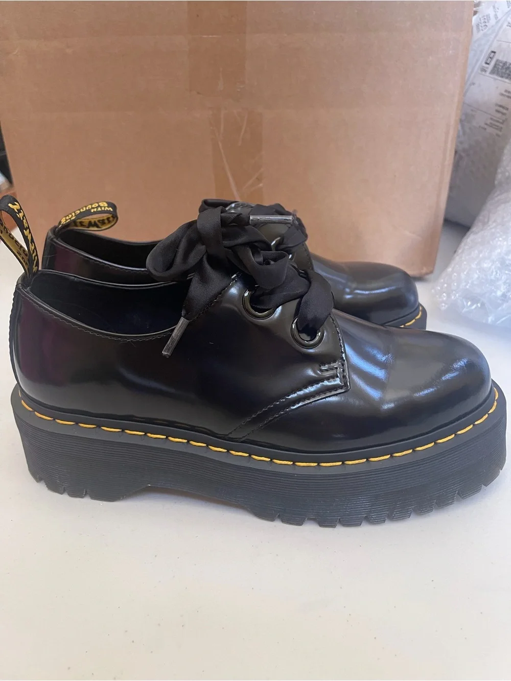 Dr. Martens Holly Platform Oxford Shoes in Black Patent Leather